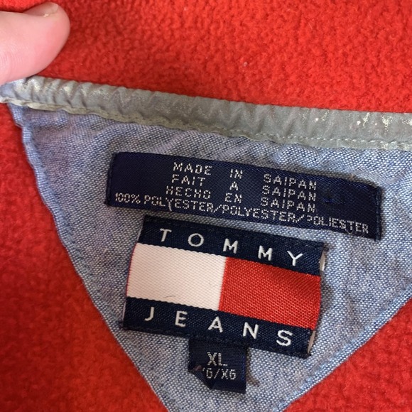 Vintage Tommy Jeans Sweatshirt Mens XL Red Fleece Crewneck Flag Logo 90s - Picture 3 of 8